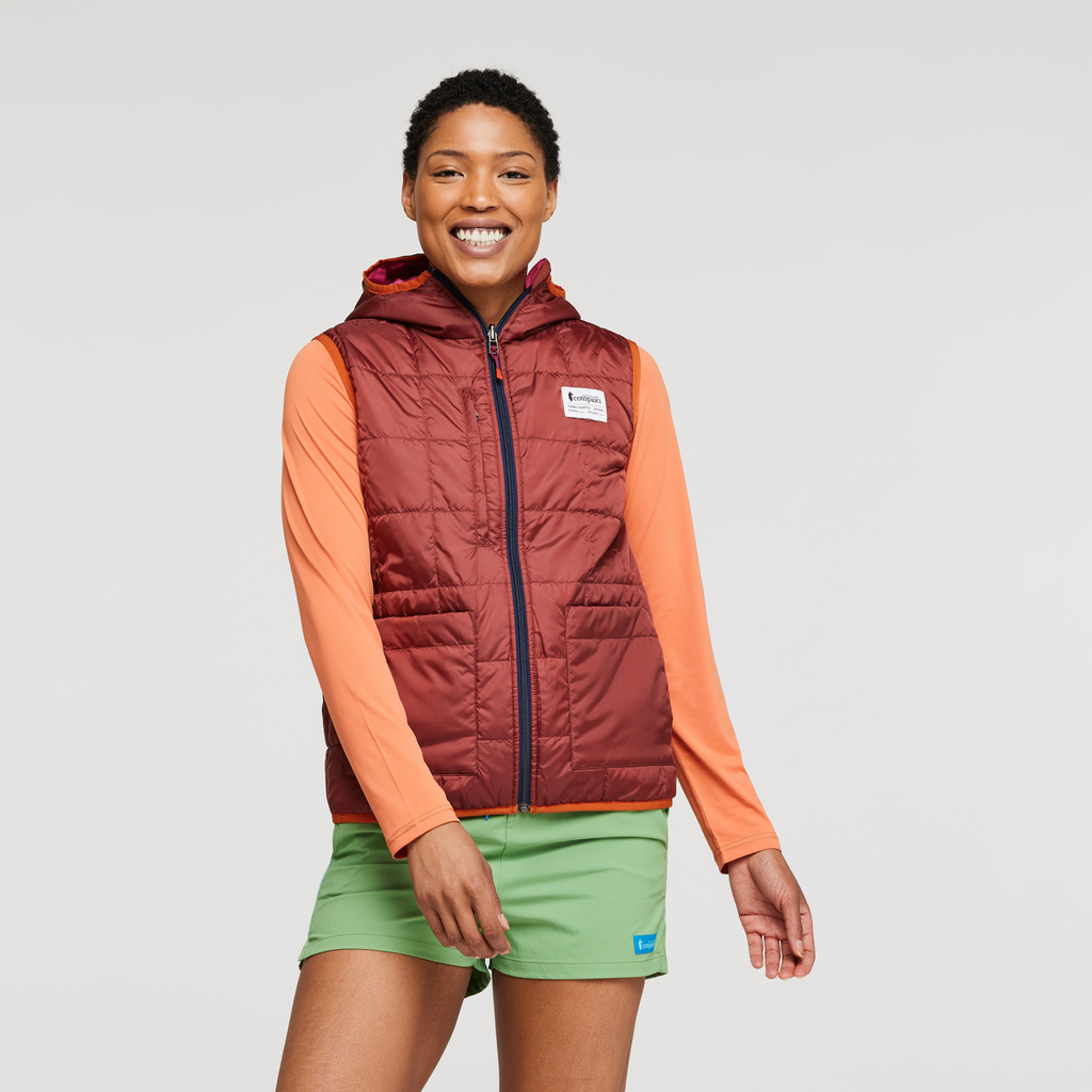Teca Cálido Hooded Vest - Women's, Spicy Sweet, Model Callie
