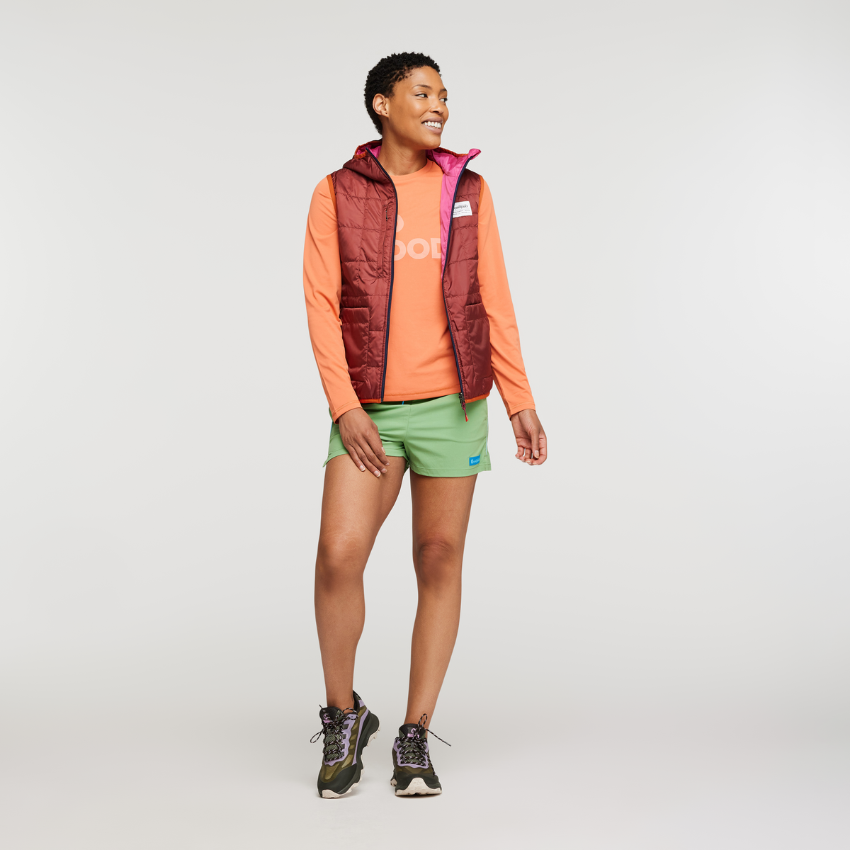 Teca Cálido Hooded Vest - Women's, Spicy Sweet, Model Callie