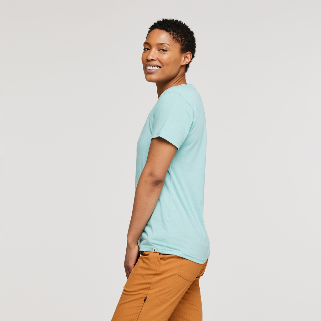 Topo Llama T-Shirt - Women's, Sea Glass, Model Callie