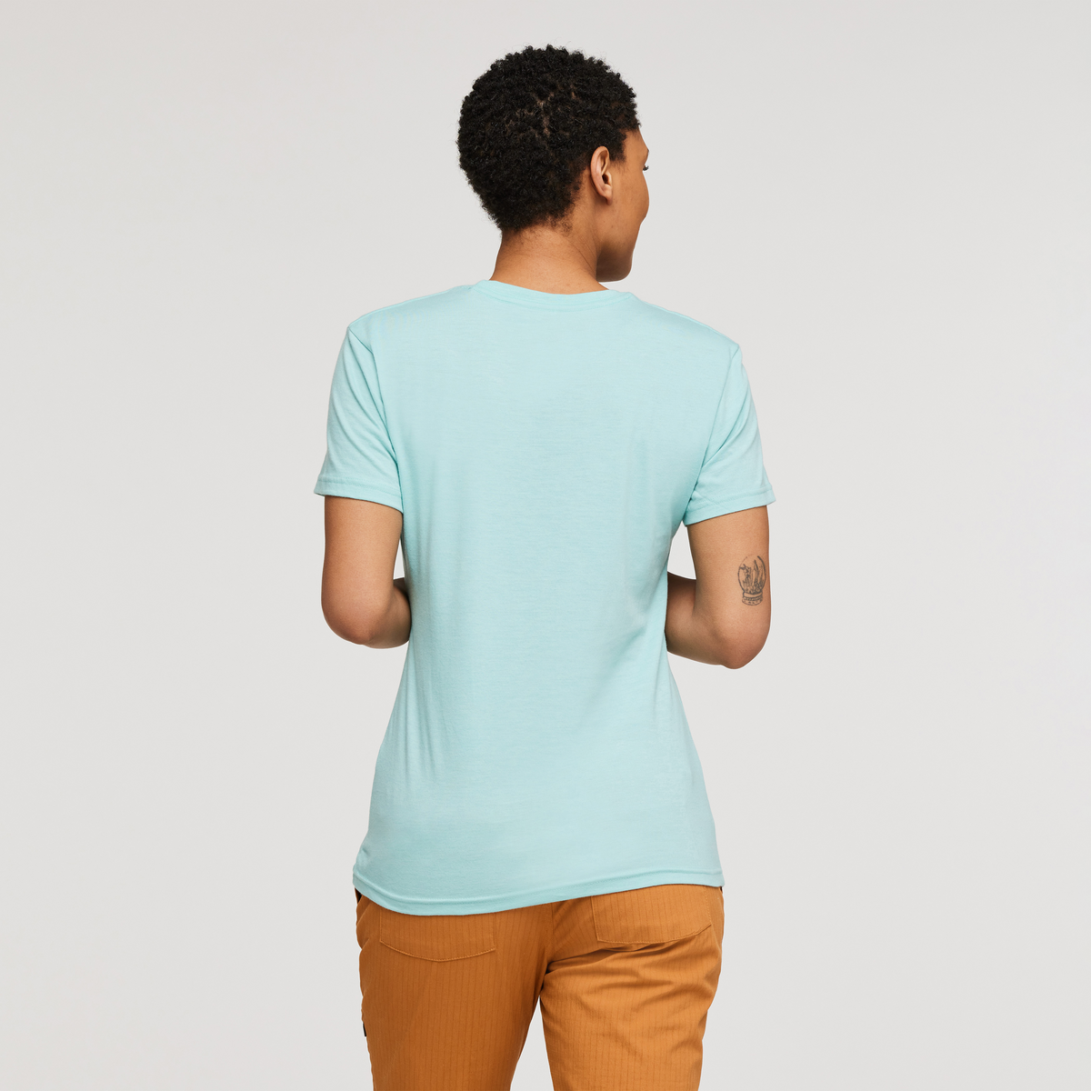 Topo Llama T-Shirt - Women's, Sea Glass, Model Callie