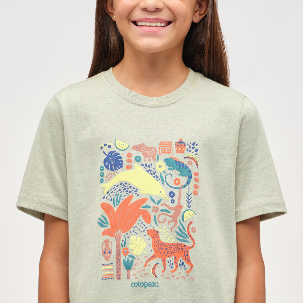 Ecuador Vibes T-Shirt - Kids', Green Tea, Model Scarlett