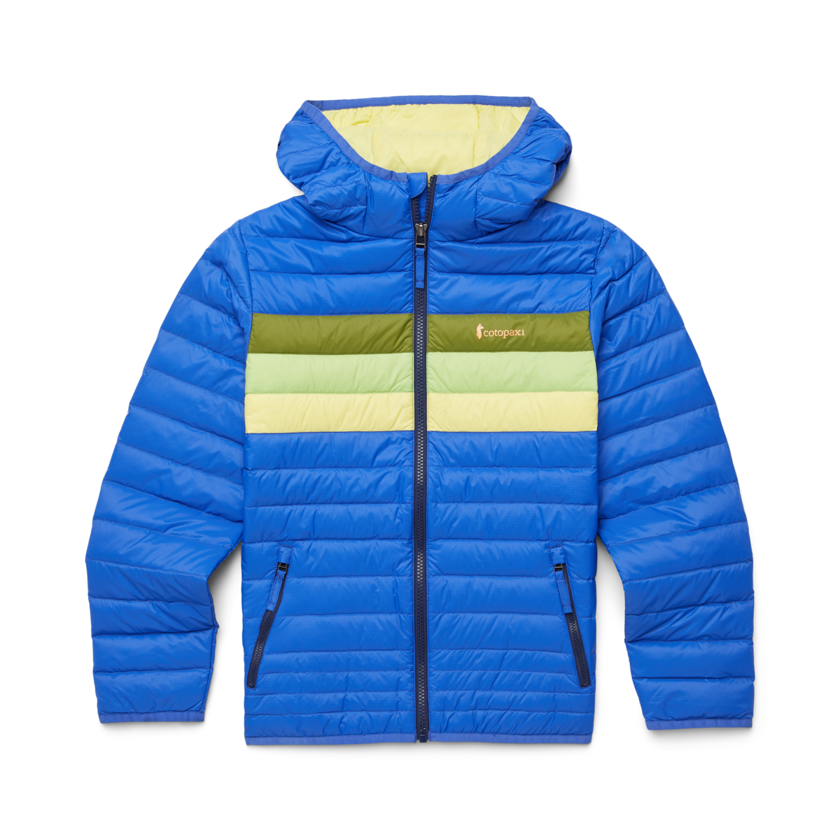 Fuego Hooded Down Jacket - Kids', Scuba Blue Stripes