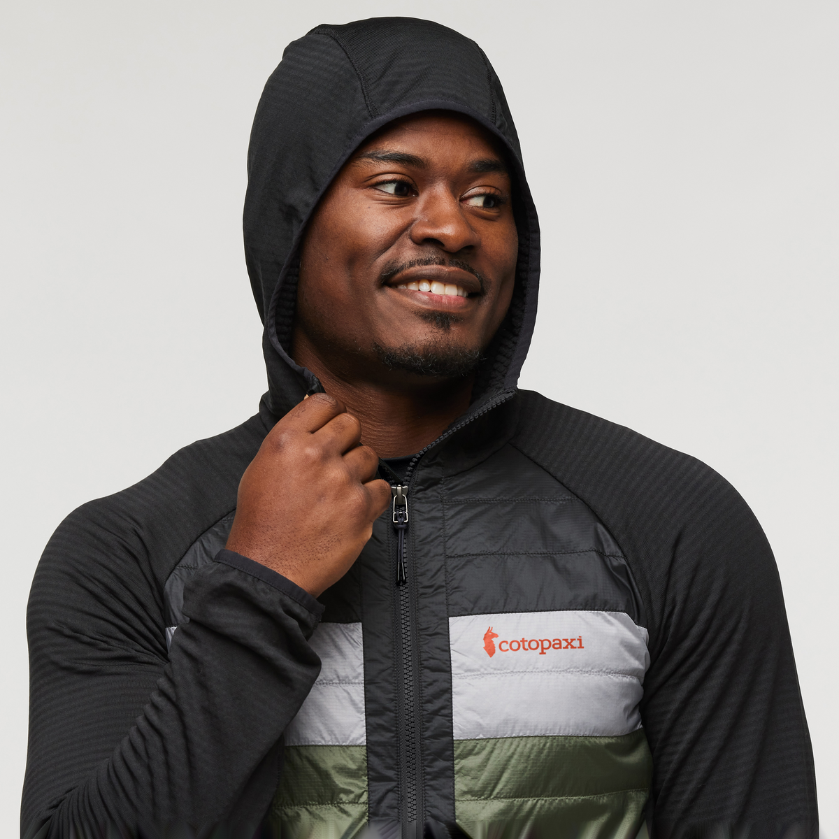 Capa Hybrid Insulated Hooded Jacket - Men's, Black/Fatigue, Model Jeremy