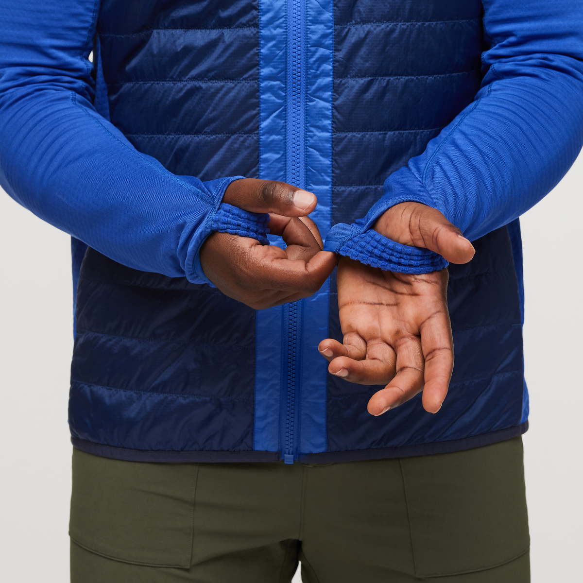 Capa Hybrid Insulated Hooded Jacket - Men's, Scuba Blue/Maritime, Model Jeremy