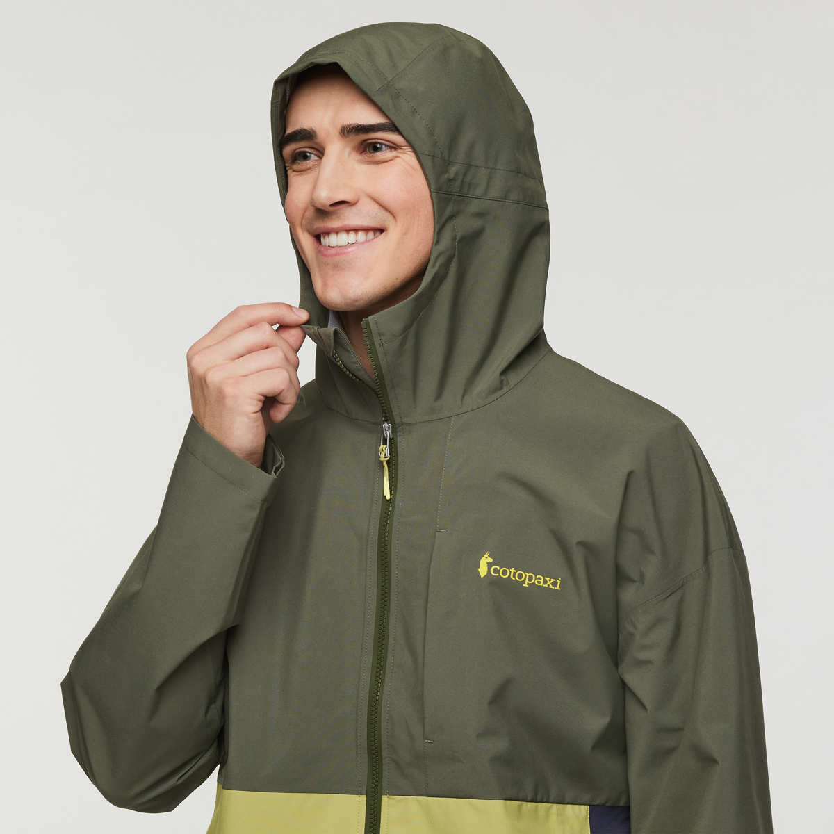 Cielo Rain Jacket - Men's, Fatigue/Lemongrass, Model Kellan