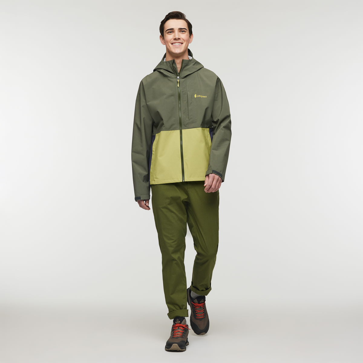 Cielo Rain Jacket - Men's, Fatigue/Lemongrass, Model Kellan