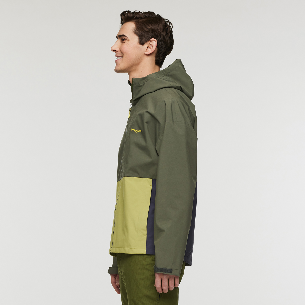 Cielo Rain Jacket - Men's, Fatigue/Lemongrass, Model Kellan