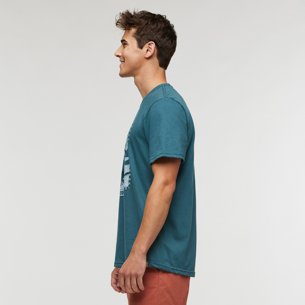 Llama Greetings T-Shirt - Men's, Blue Spruce, Model Kellan