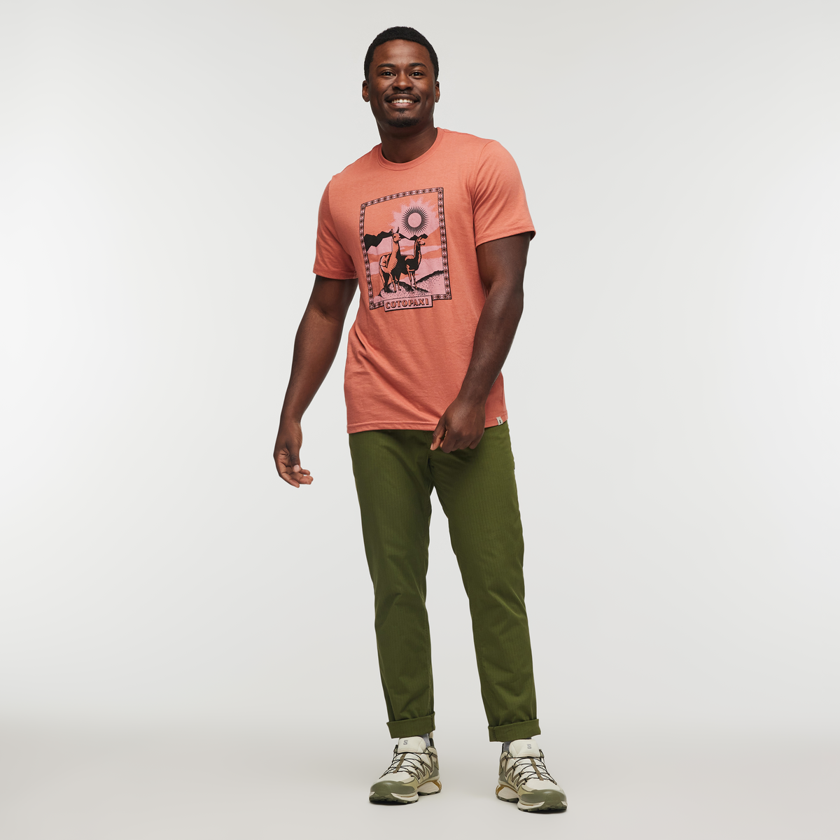 Llama Greetings T-Shirt - Men's, Faded Brick, Model Jeremy