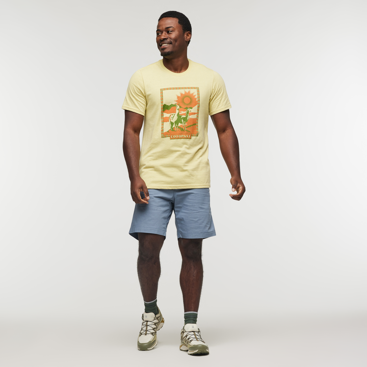 Llama Greetings T-Shirt - Men's, Wheat, Model Jeremy