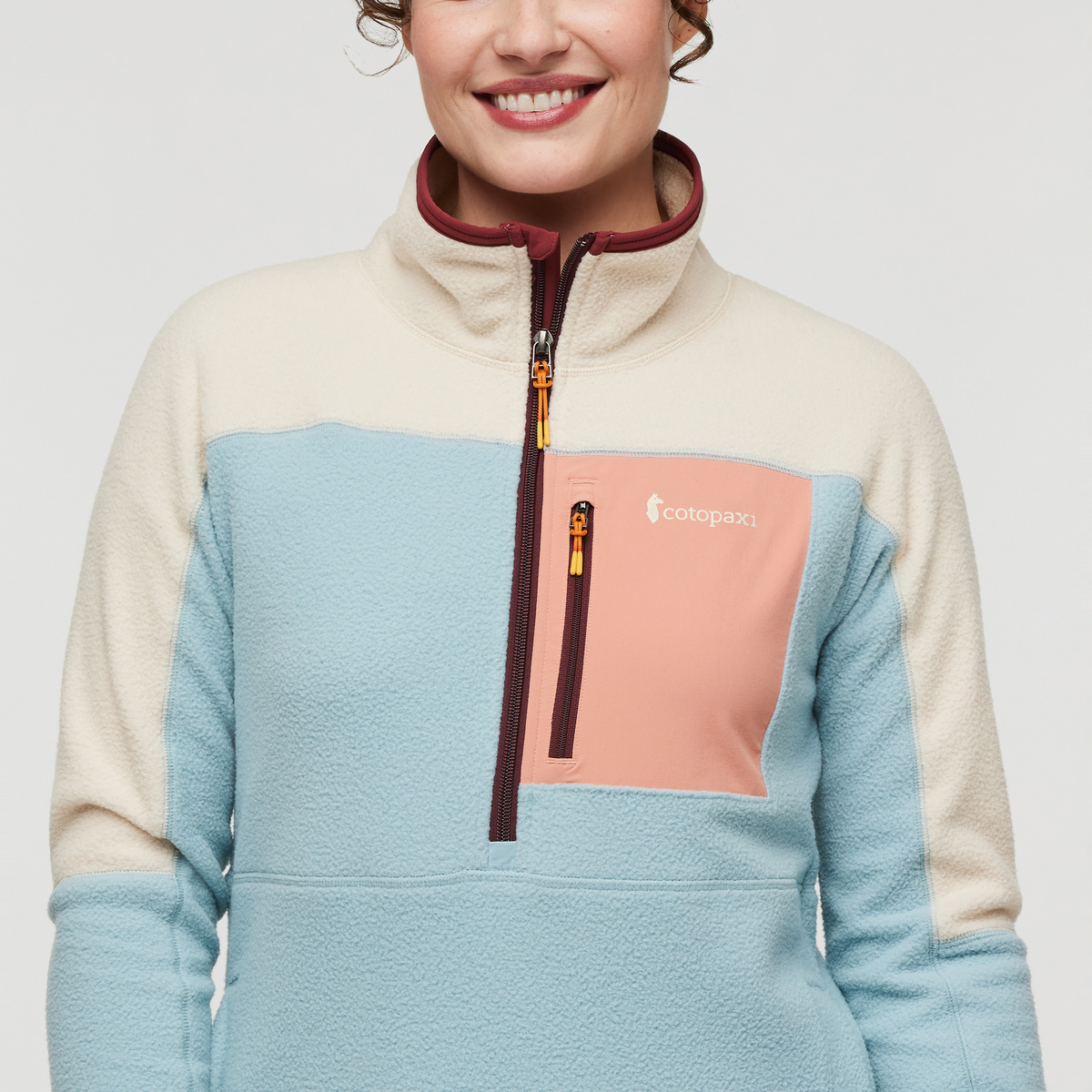 Abrazo Fleece Half-Zip Jacket - Women's, Cream/Sea Spray, Model Courtney