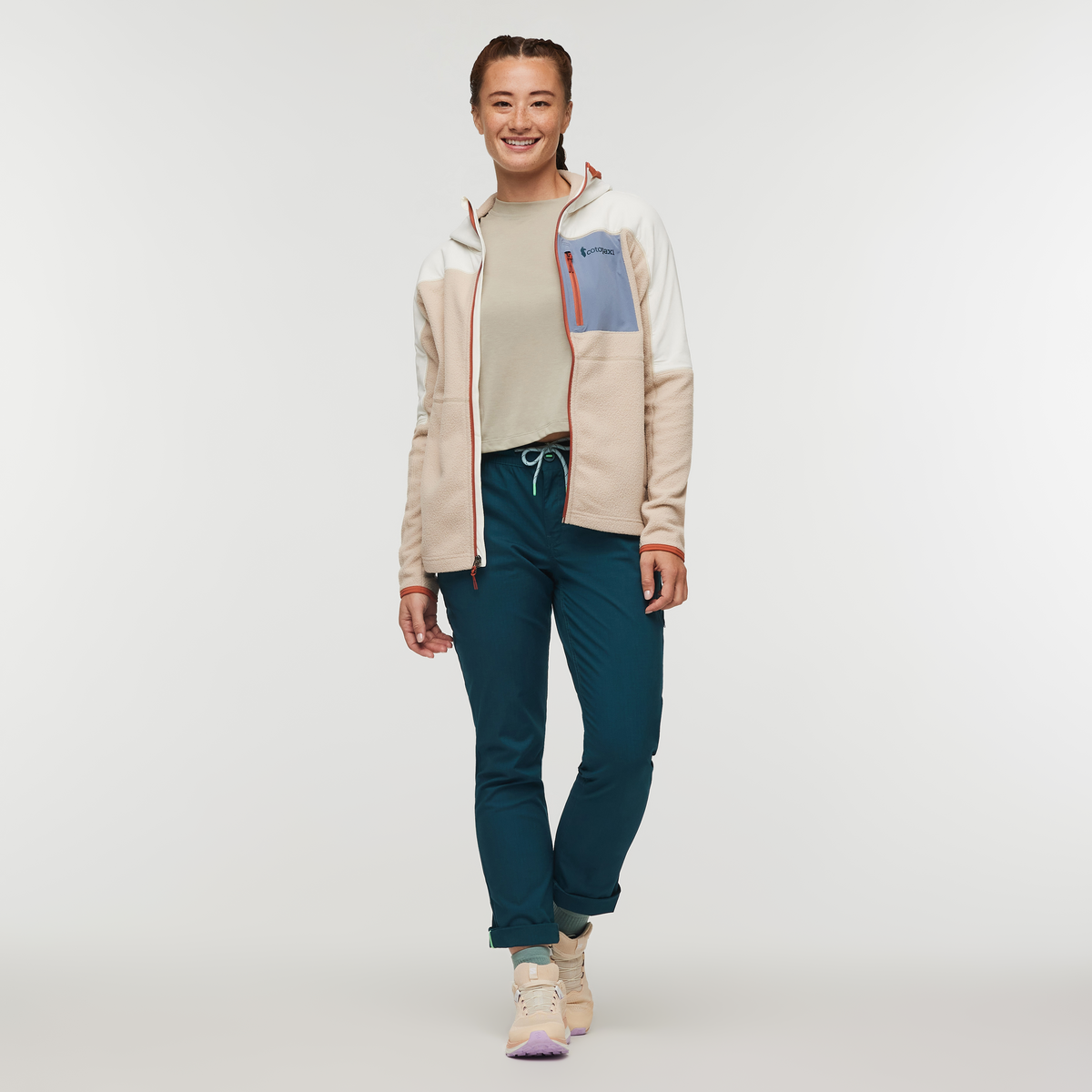 Abrazo Fleece Hooded Full-Zip Jacket - Women's, Bone/Oatmeal, Model Aya