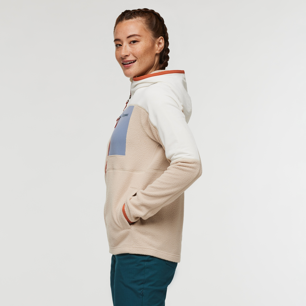 Abrazo Fleece Hooded Full-Zip Jacket - Women's, Bone/Oatmeal, Model Aya