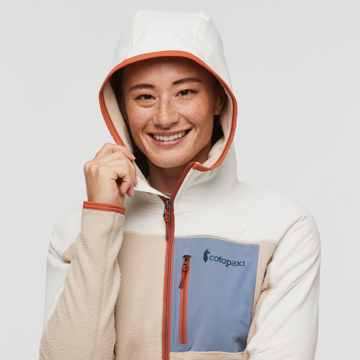 Abrazo Fleece Hooded Full-Zip Jacket - Women's, Bone/Oatmeal, Model Aya