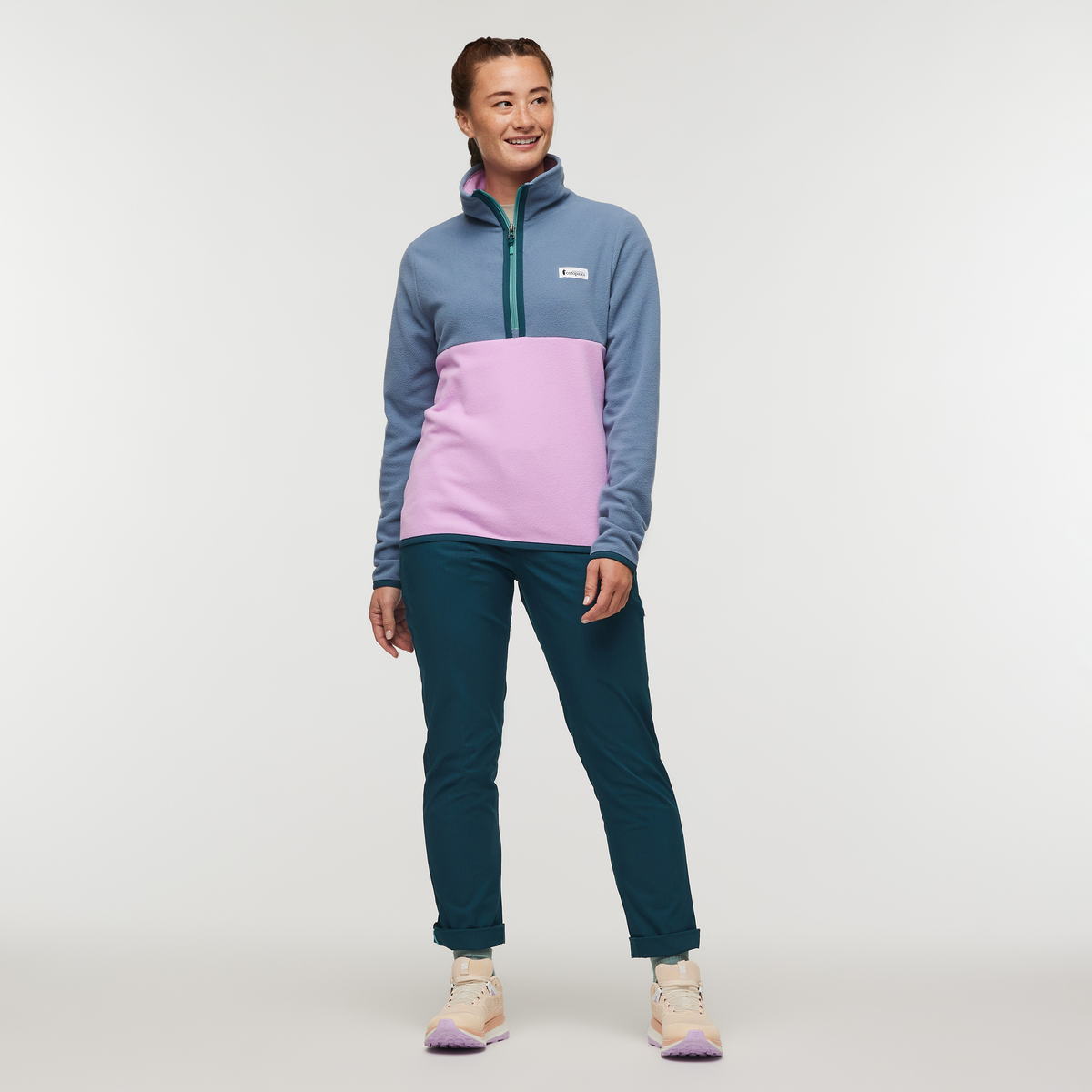 Amado Fleece Pullover - Women's, Tempest/Orchid Bloom, Model Aya