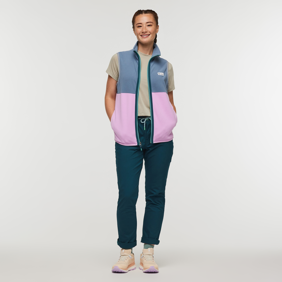 Amado Fleece Vest - Women's, Tempest/Orchid Bloom, Model Aya