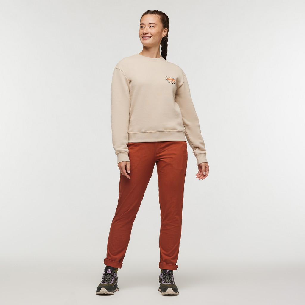 Camp Life Crew Sweatshirt - Women's, Oatmeal, Model Aya