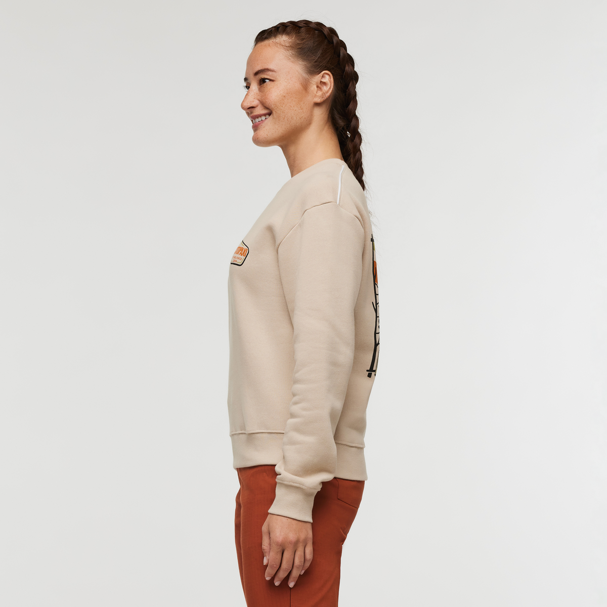 Camp Life Crew Sweatshirt - Women's, Oatmeal, Model Aya
