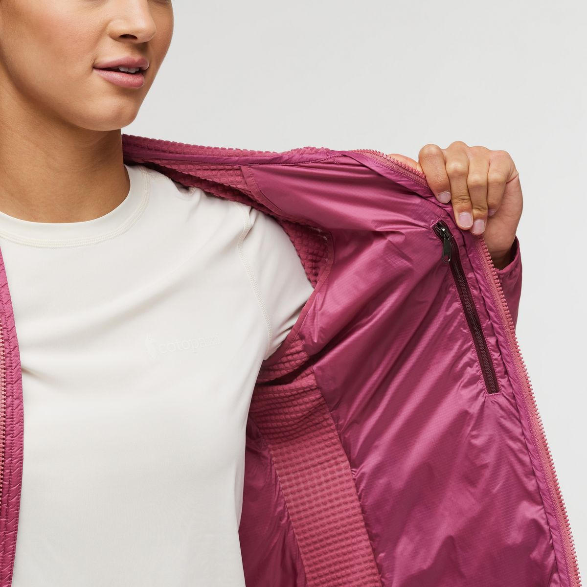 Capa Hybrid Insulated Hooded Jacket - Women's, Sangria/Burgundy, Model London