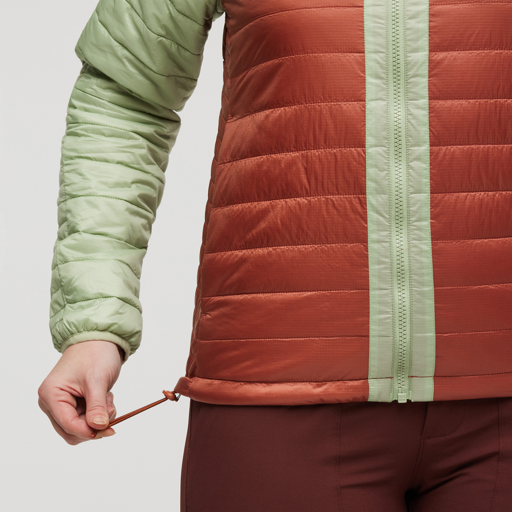 Capa Insulated Hooded Jacket - Women's, Green Tea/Faded Brick, Model Courtney
