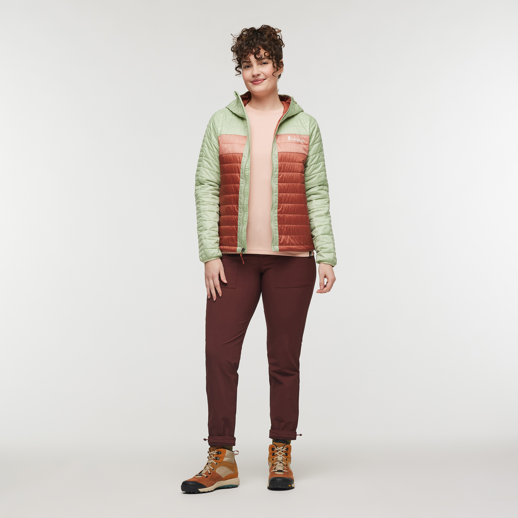 Capa Insulated Hooded Jacket - Women's, Green Tea/Faded Brick, Model Courtney
