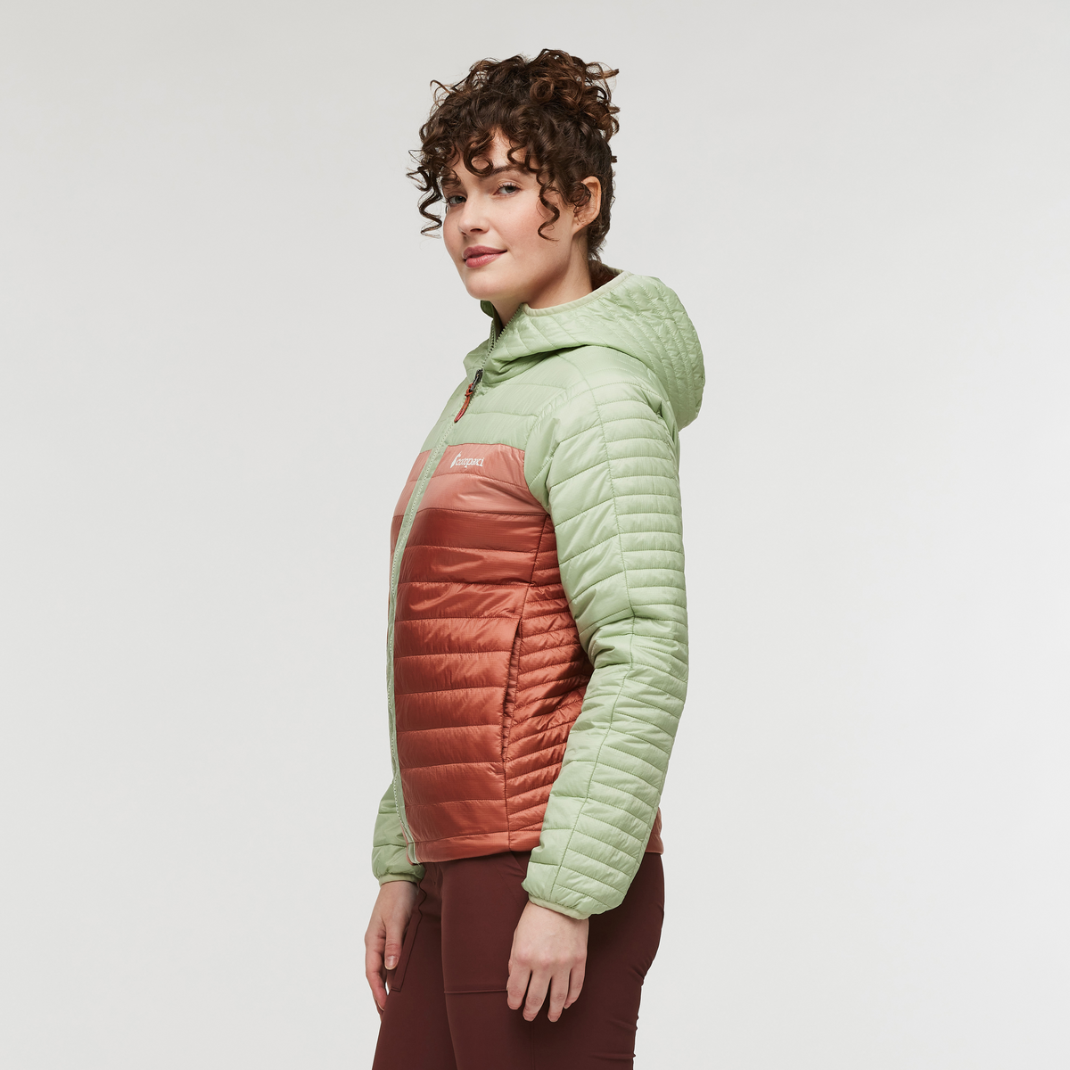 Capa Insulated Hooded Jacket - Women's, Green Tea/Faded Brick, Model Courtney