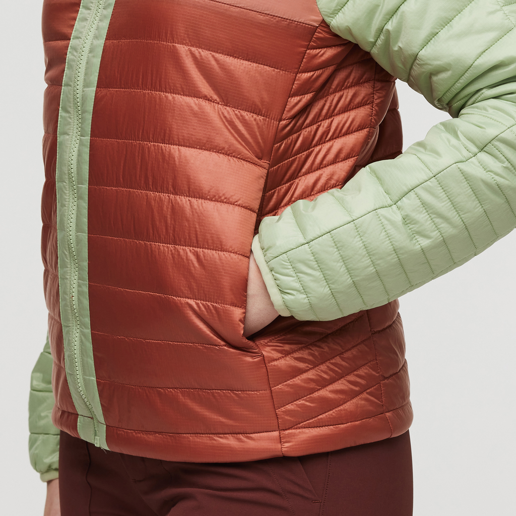 Capa Insulated Hooded Jacket - Women's, Green Tea/Faded Brick, Model Courtney