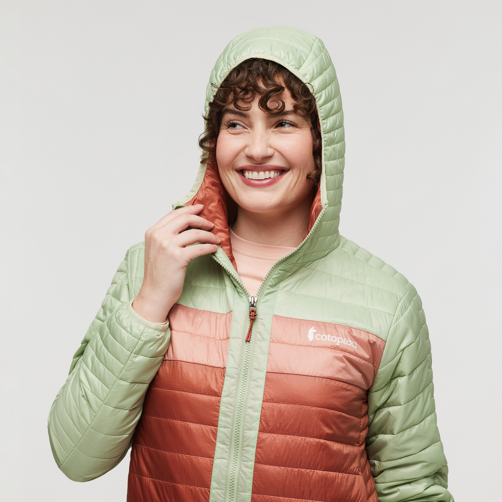 Capa Insulated Hooded Jacket - Women's, Green Tea/Faded Brick, Model Courtney