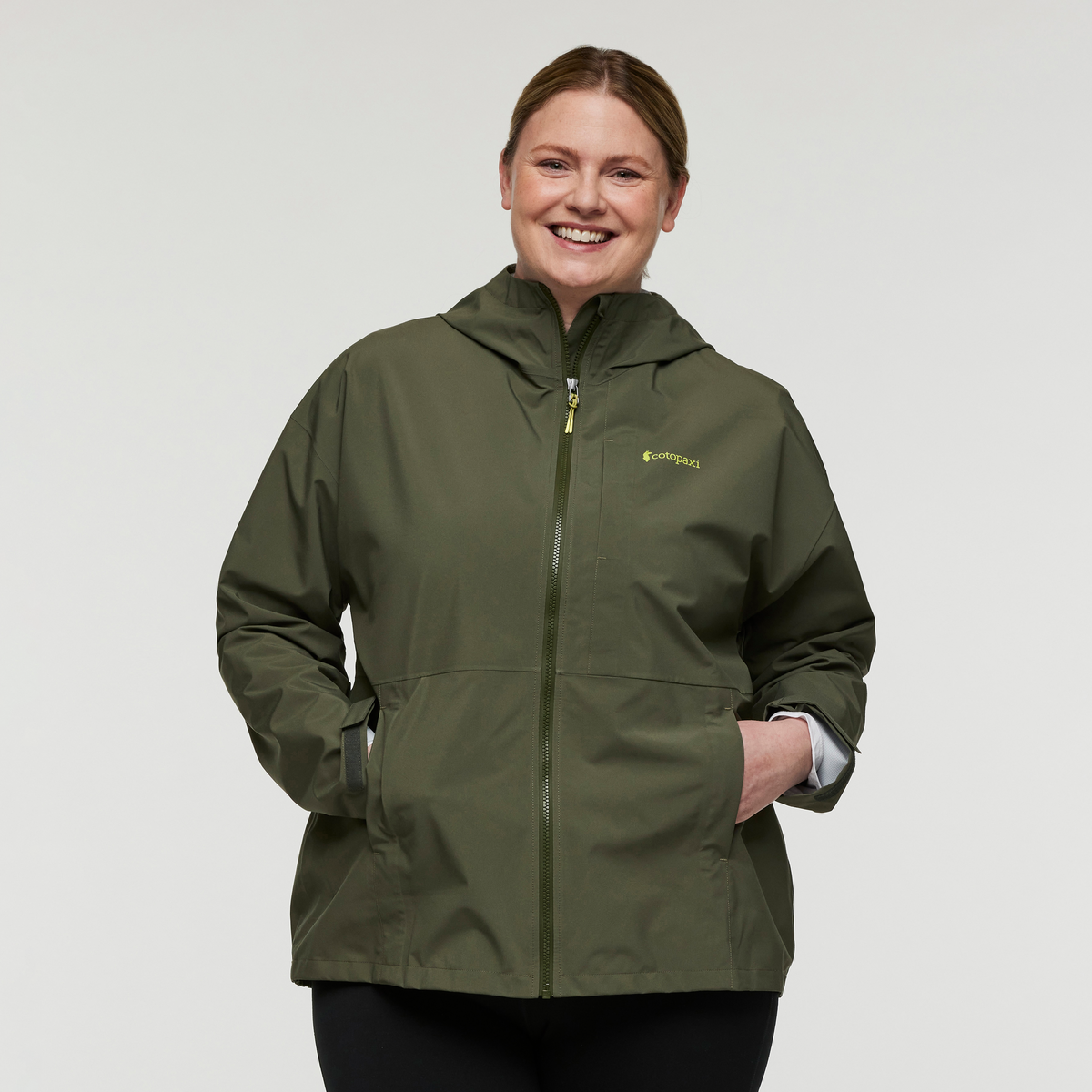 Cielo Rain Jacket - Women's, Fatigue, Model Jennifer