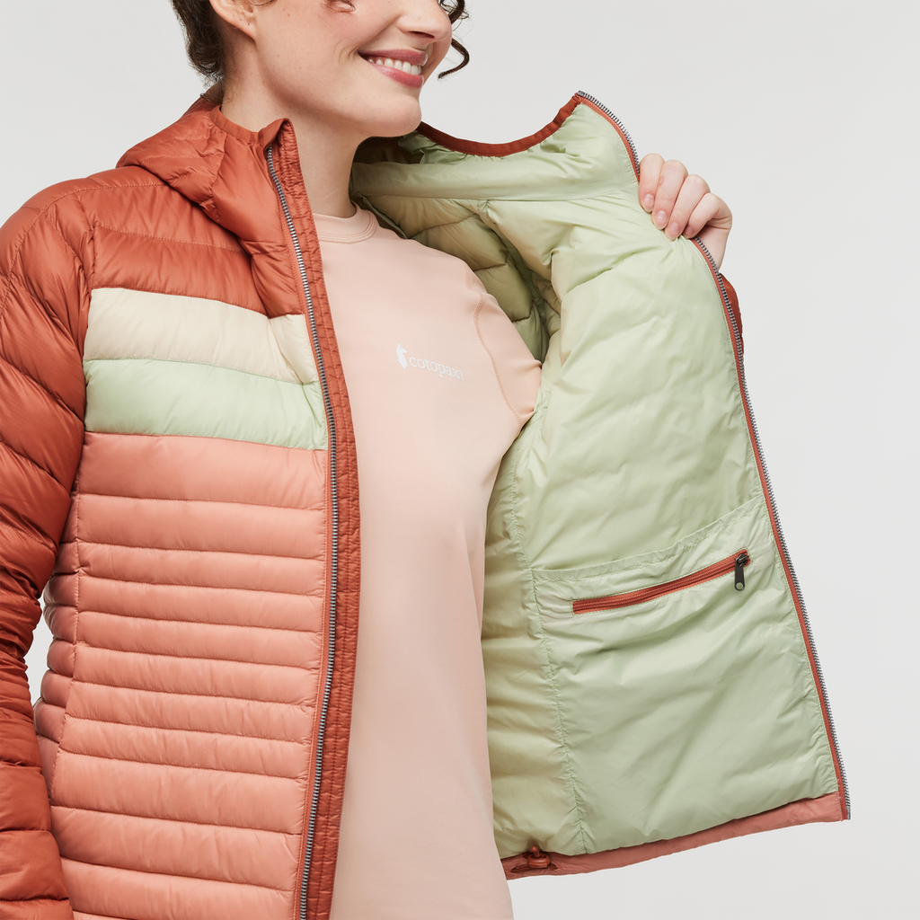 Fuego Hooded Down Jacket - Women's, Faded Brick/Clay, Model Courtney