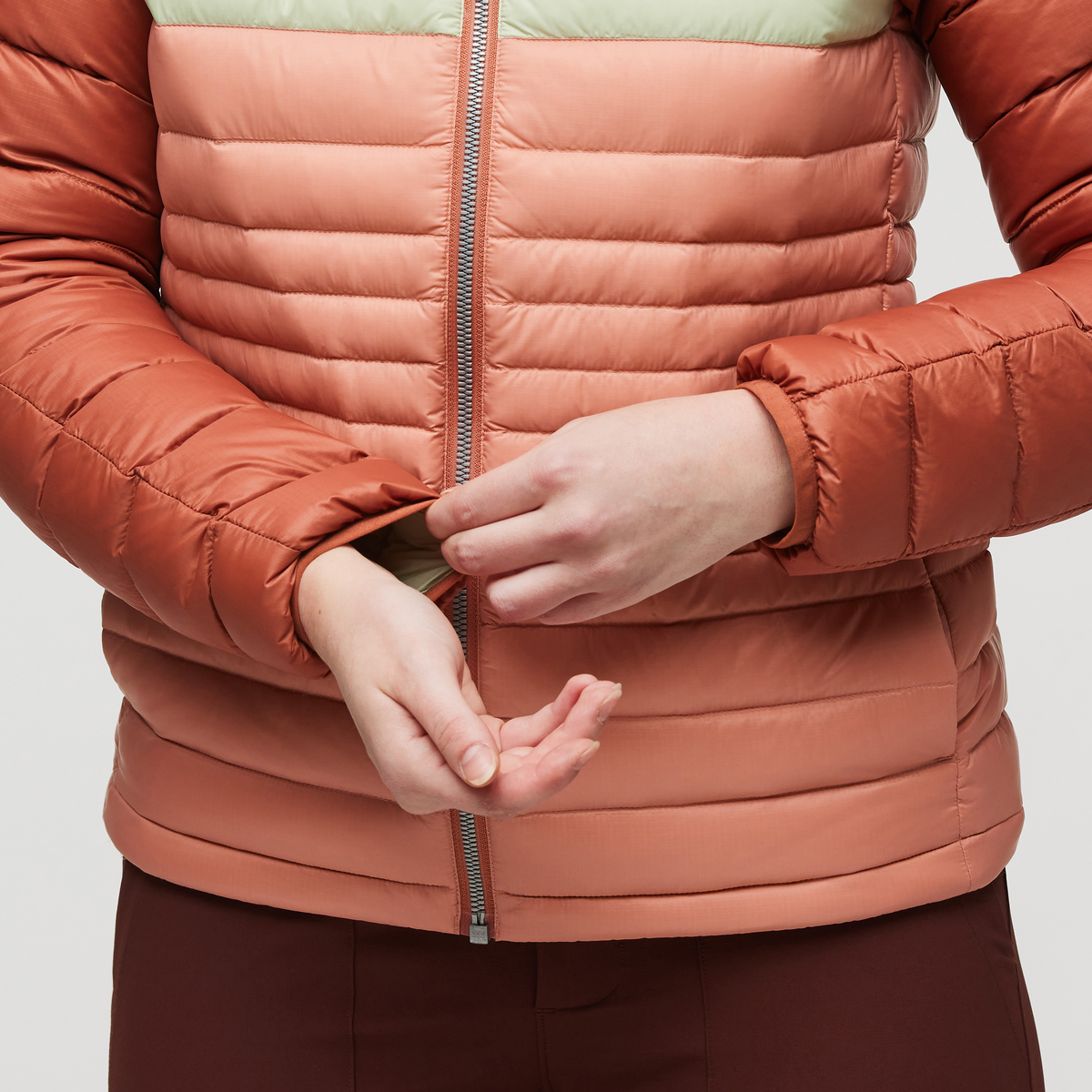 Fuego Hooded Down Jacket - Women's, Faded Brick/Clay, Model Courtney