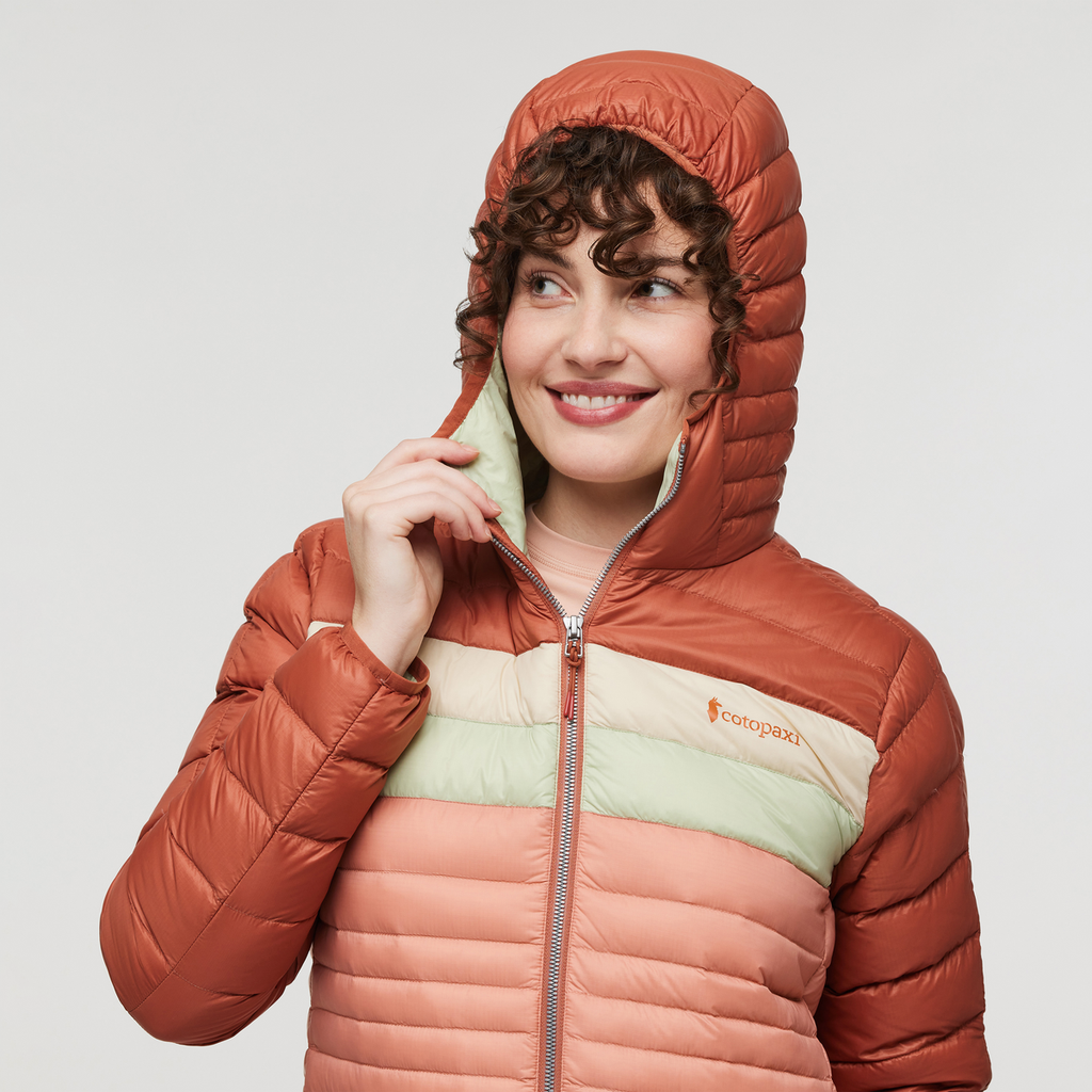 Fuego Hooded Down Jacket - Women's, Faded Brick/Clay, Model Courtney