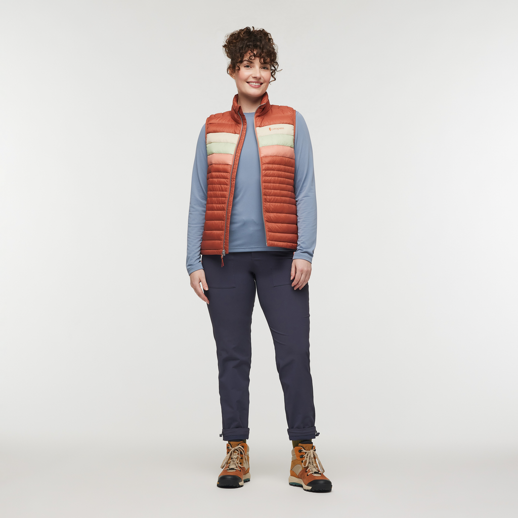 Fuego Down Vest - Women's, Faded Brick Stripes, Model Courtney