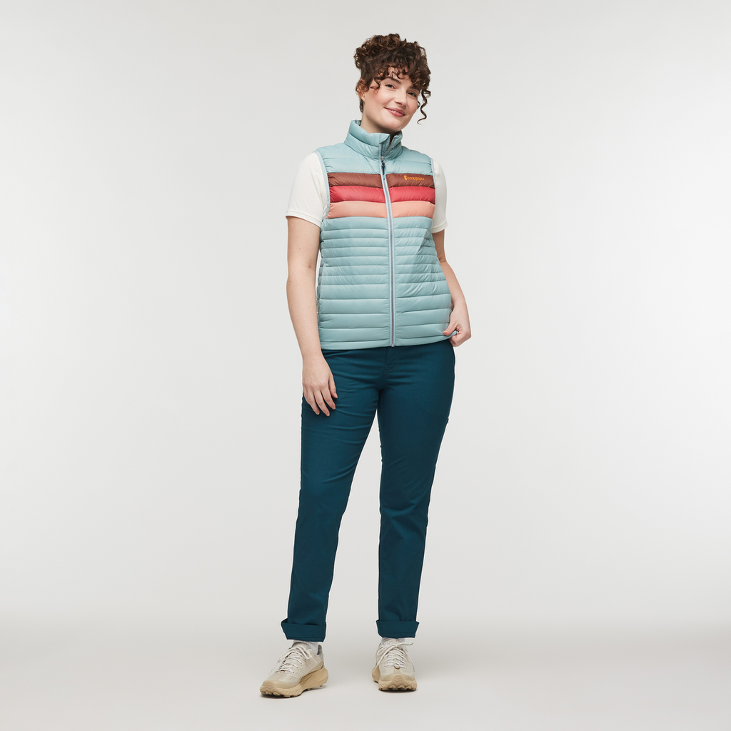 Fuego Down Vest - Women's, Sea Spray Stripes, Model Courtney