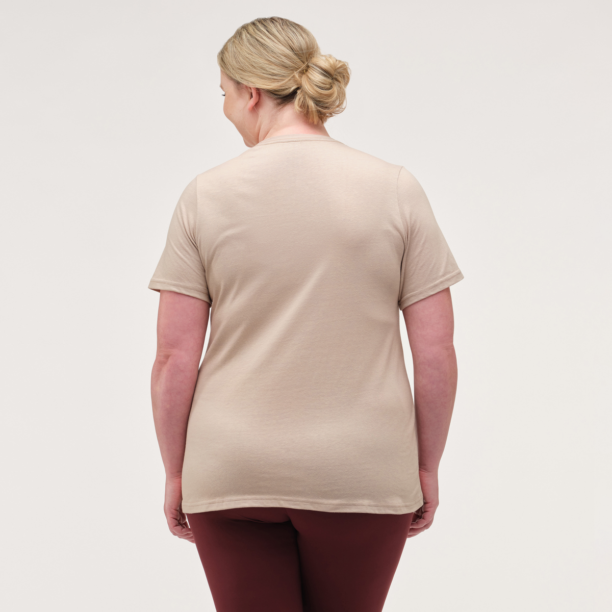 Llama Greetings T-Shirt - Women's, Oatmeal, Model Jennifer