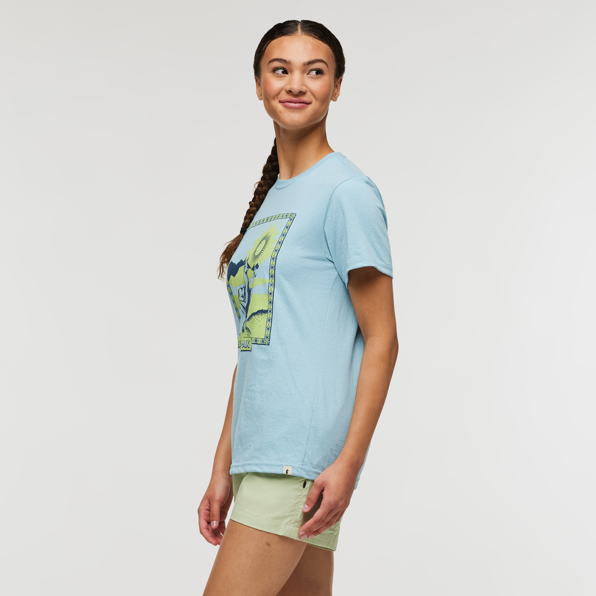 Llama Greetings T-Shirt - Women's, Sea Spray, Model London