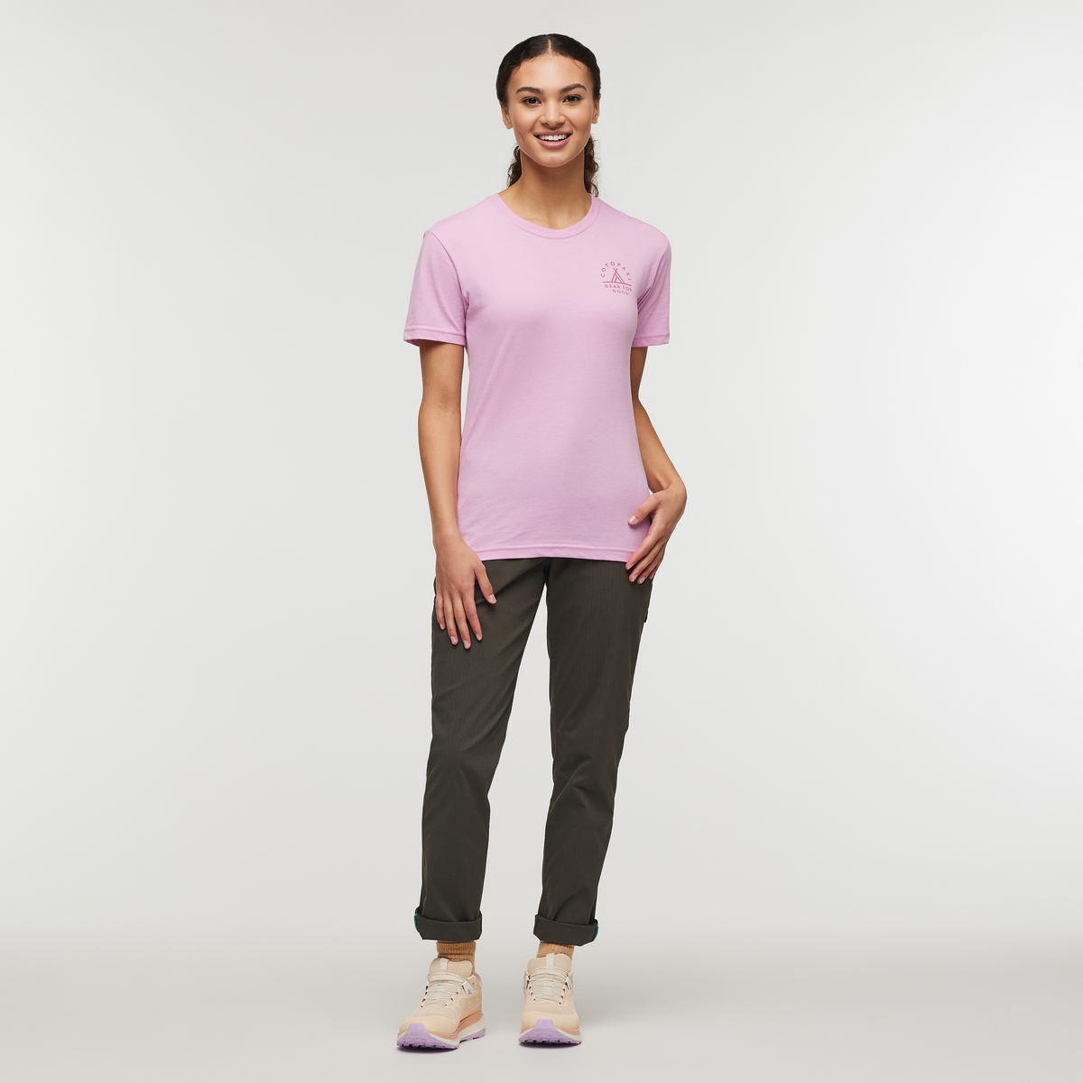 Llama Map T-Shirt - Women's, Orchid Bloom, Model London