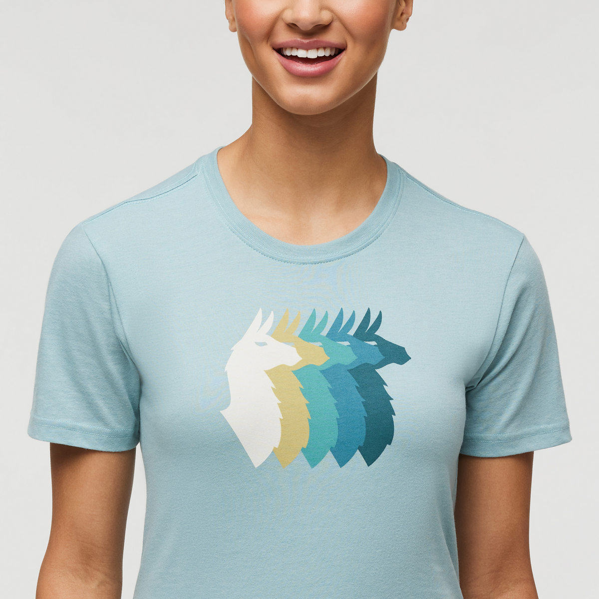 Llama Sequence T-Shirt - Women's, Sea Spray, Model London