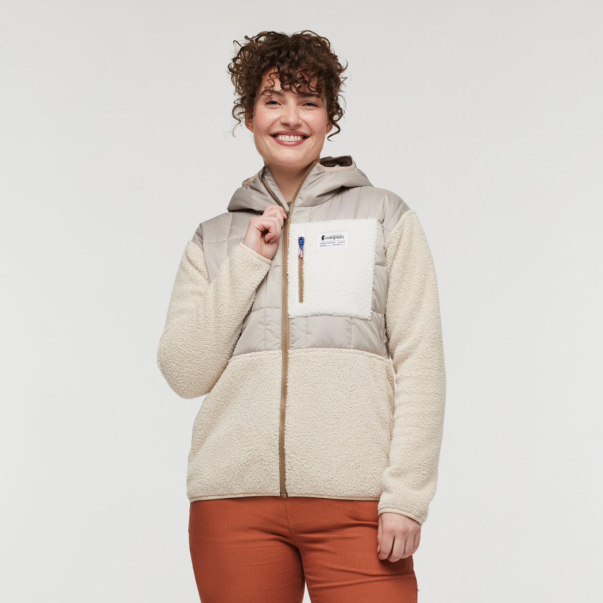 Trico Hybrid Hooded Jacket - Women's, Oatmeal/Cream, Model Courtney