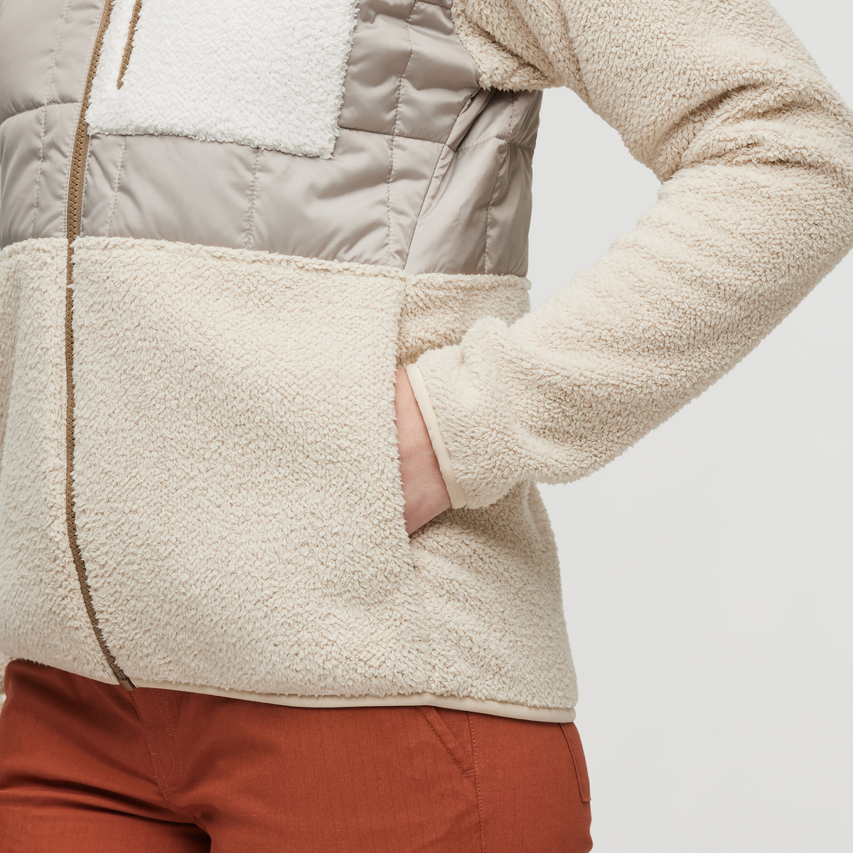 Trico Hybrid Hooded Jacket - Women's, Oatmeal/Cream, Model Courtney
