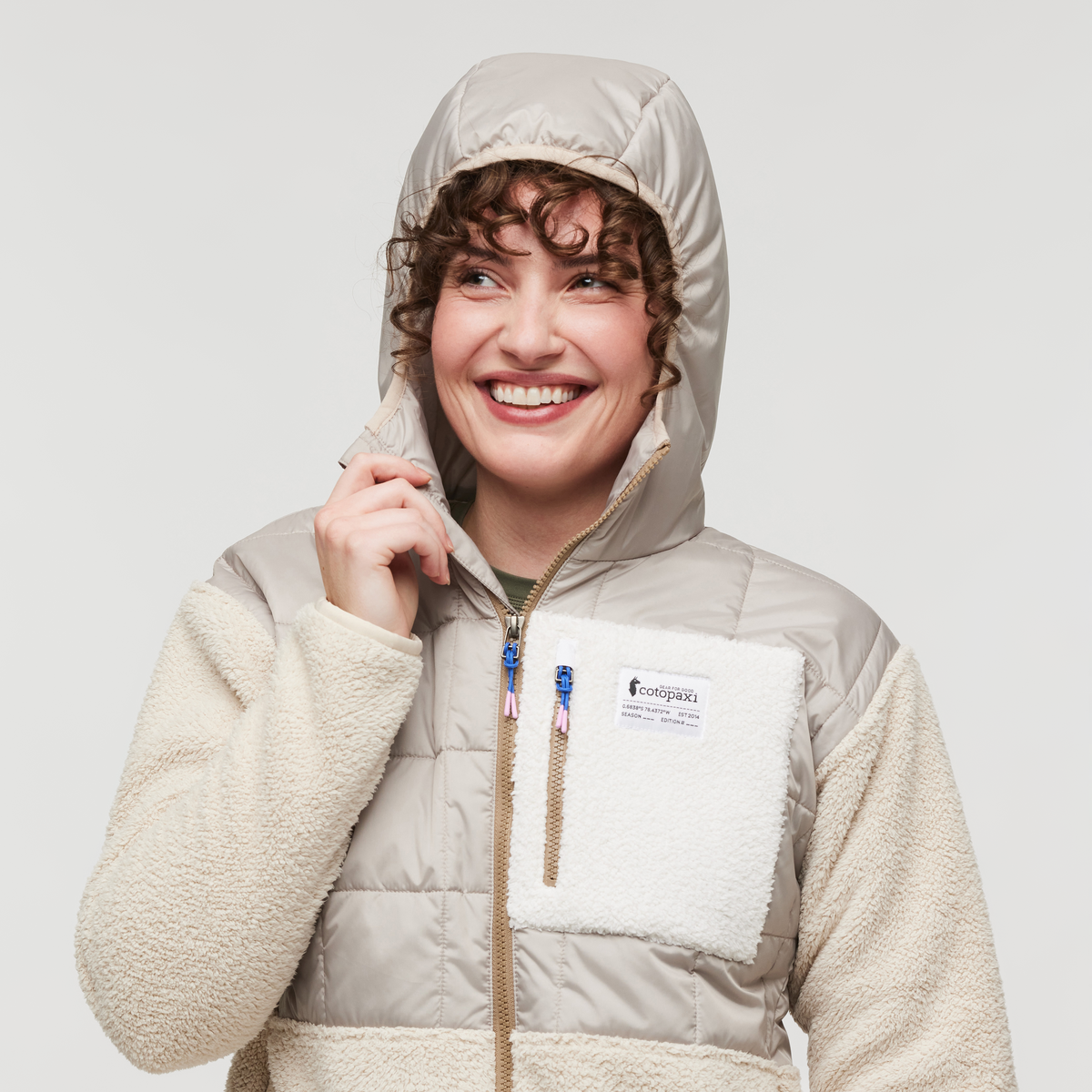 Trico Hybrid Hooded Jacket - Women's, Oatmeal/Cream, Model Courtney