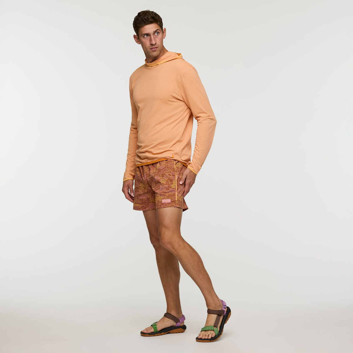 Brinco 5 Inch Short - Print - Men's, Scenic Route Faded Brick, Model Jackson, shoppable