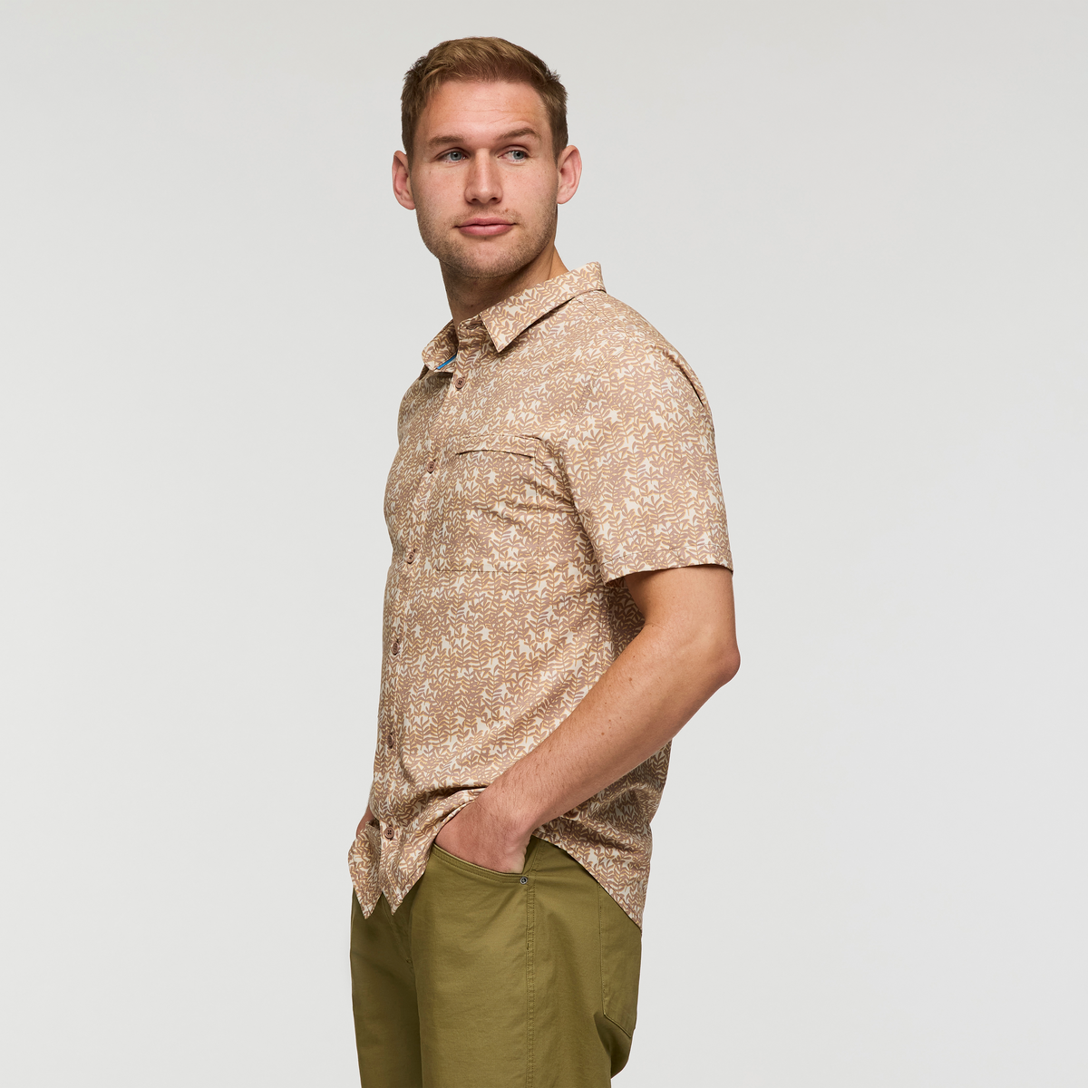 Cambio Button Up - Print - Men's, Seaweed Reishi, Model Maxwell