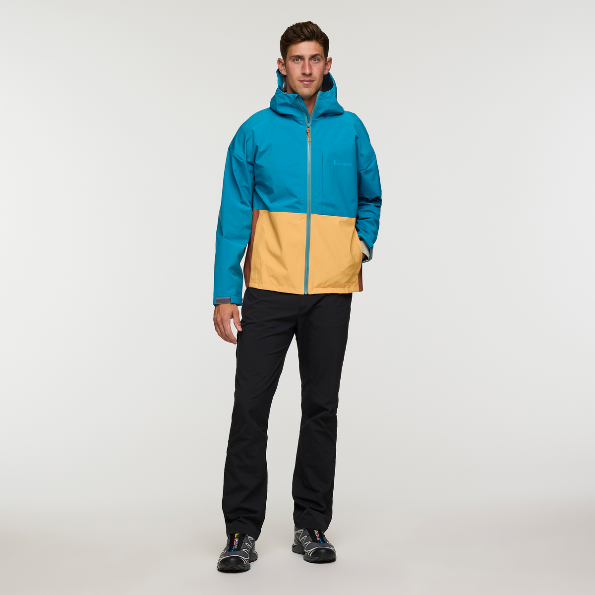 Cielo Rain Jacket - Men's, Lake/Curry, Model Jackson, shoppable