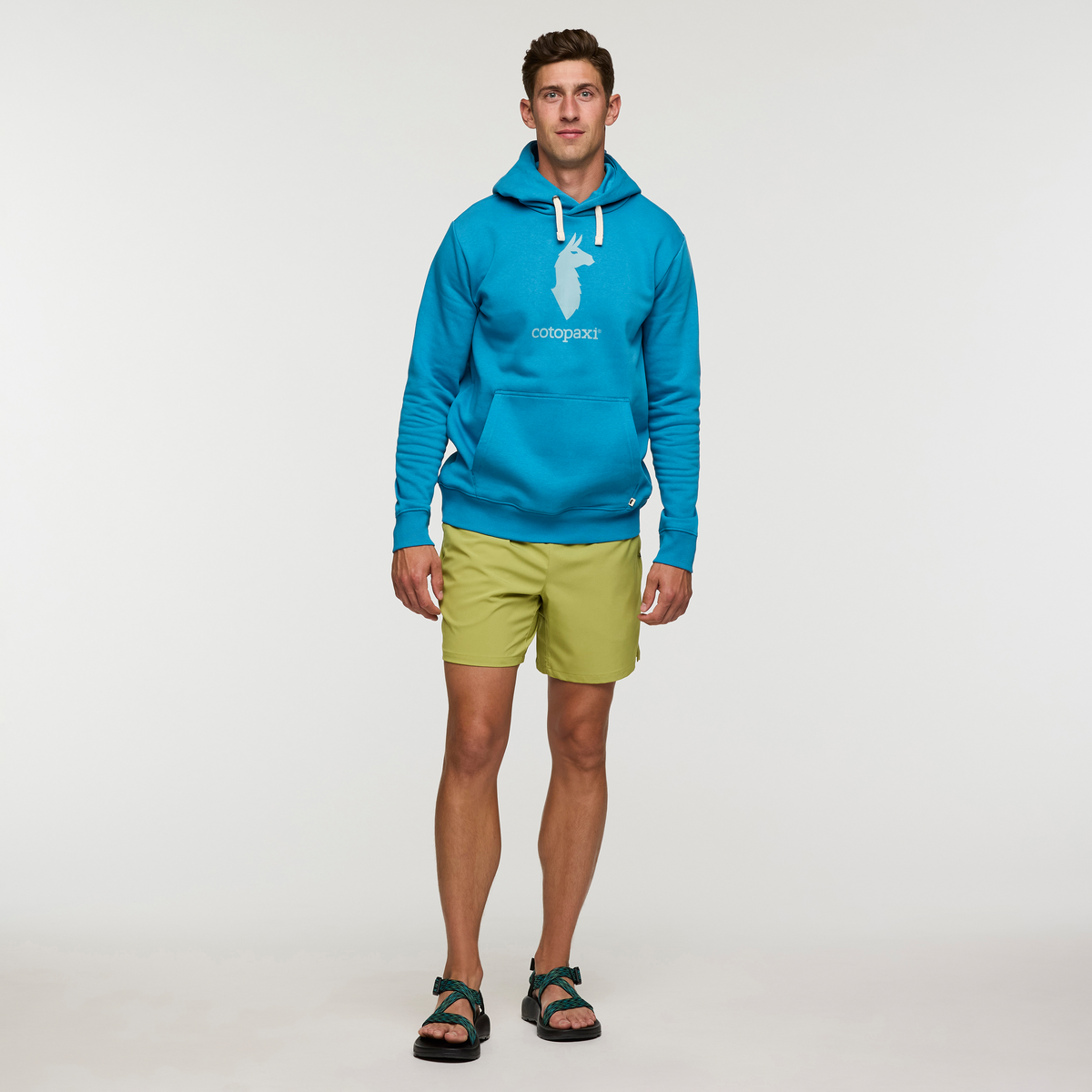 Cotopaxi Llama Pullover Hoodie - Men's, Lake, Model Jackson