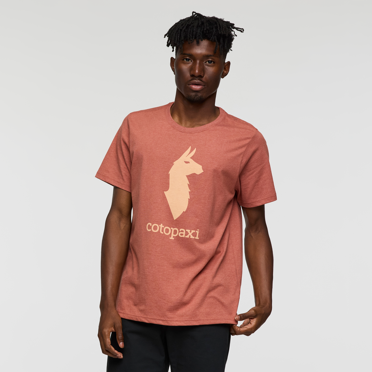 Cotopaxi Llama T-Shirt - Men's, Faded Brick, Model Nicolas