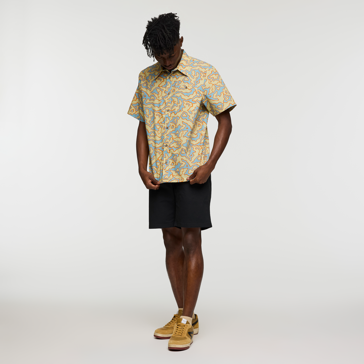 Estival Button Up Shirt - Print - Men's, Island Llama Grain, Model Nicolas
