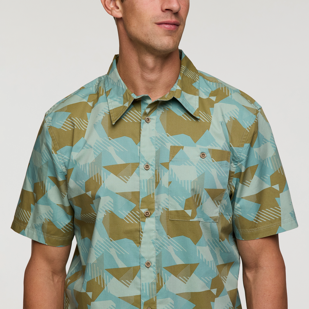 Estival Button Up Shirt - Print - Men's, Reflections Silver Leaf, Model Jackson