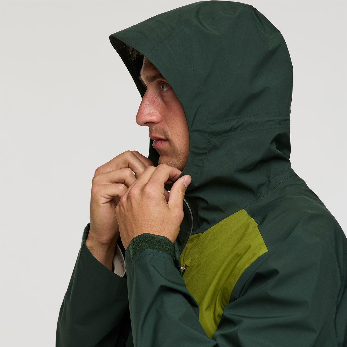 Impermeo 3L Hooded Shell Jacket - Men's, Cargo/Bluegrass, Model Jackson