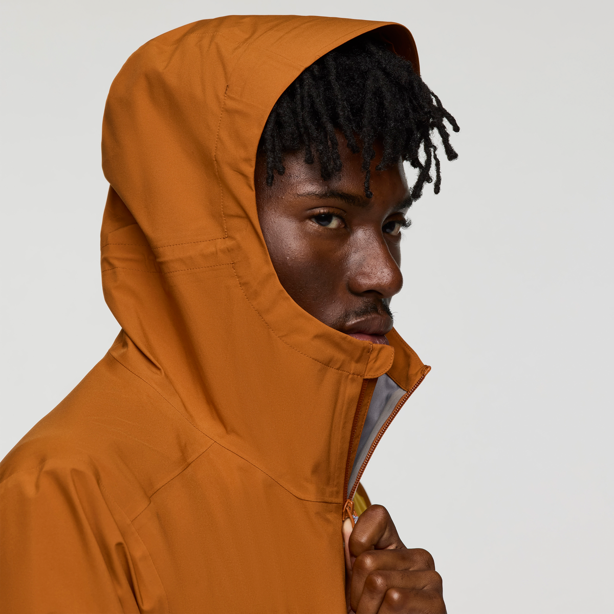 Impermeo 3L Hooded Shell Jacket - Men's, Sienna/Lake, Model Nicolas